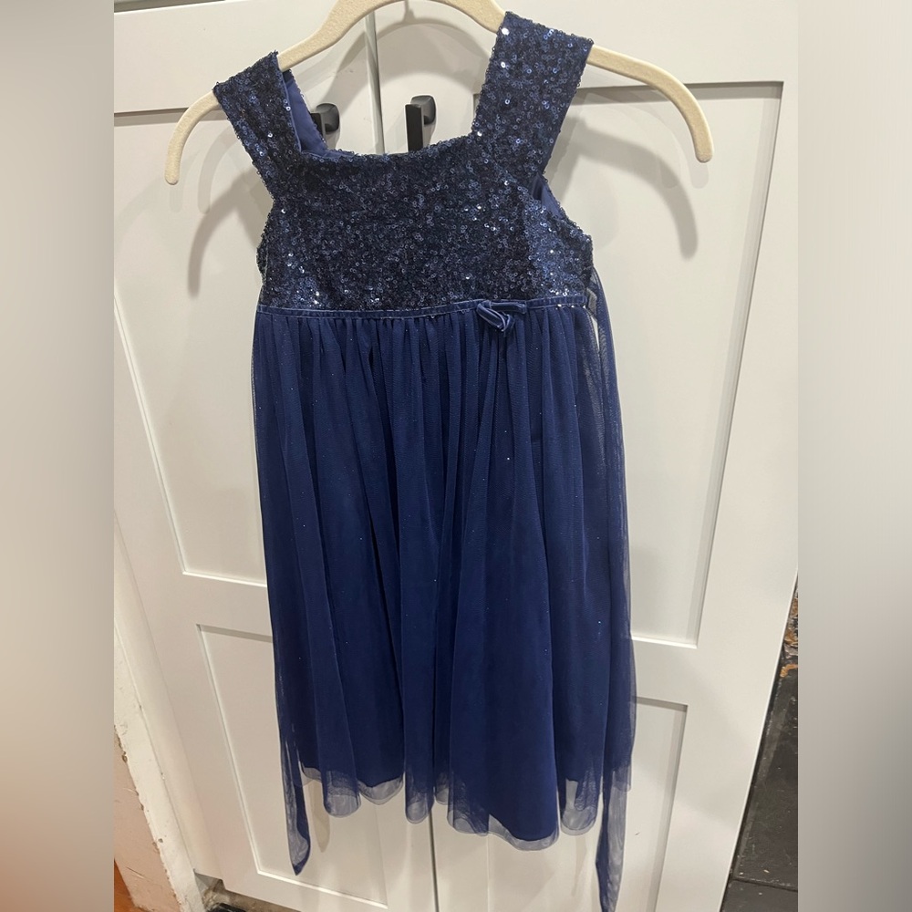 Sugar Plum NY Girls size 6 Navy blue dress sequin top with tulle bottom Easter
